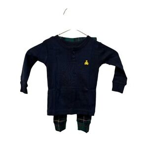 Baby Gap Navy Henley and Green Plaid Leggings Set Organic Cotton 12-18 Months